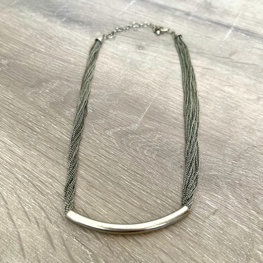 Silver multi-chain necklace.